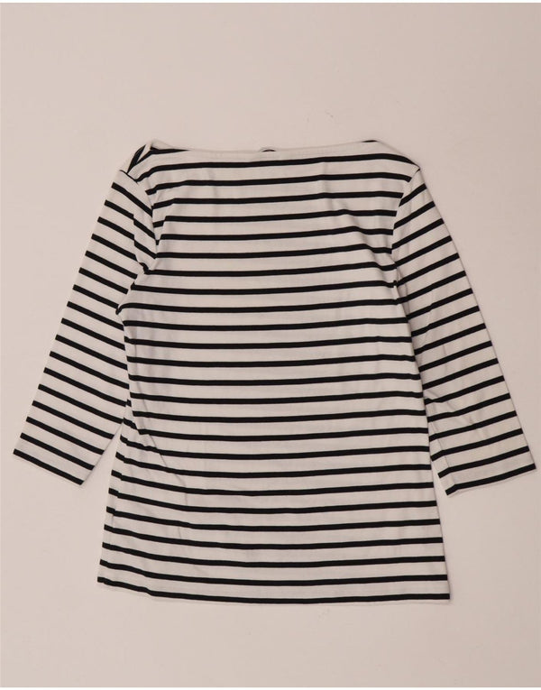 Tommy Hilfiger Top feminino manga 3/4 UK 14 grande algodão listrado branco