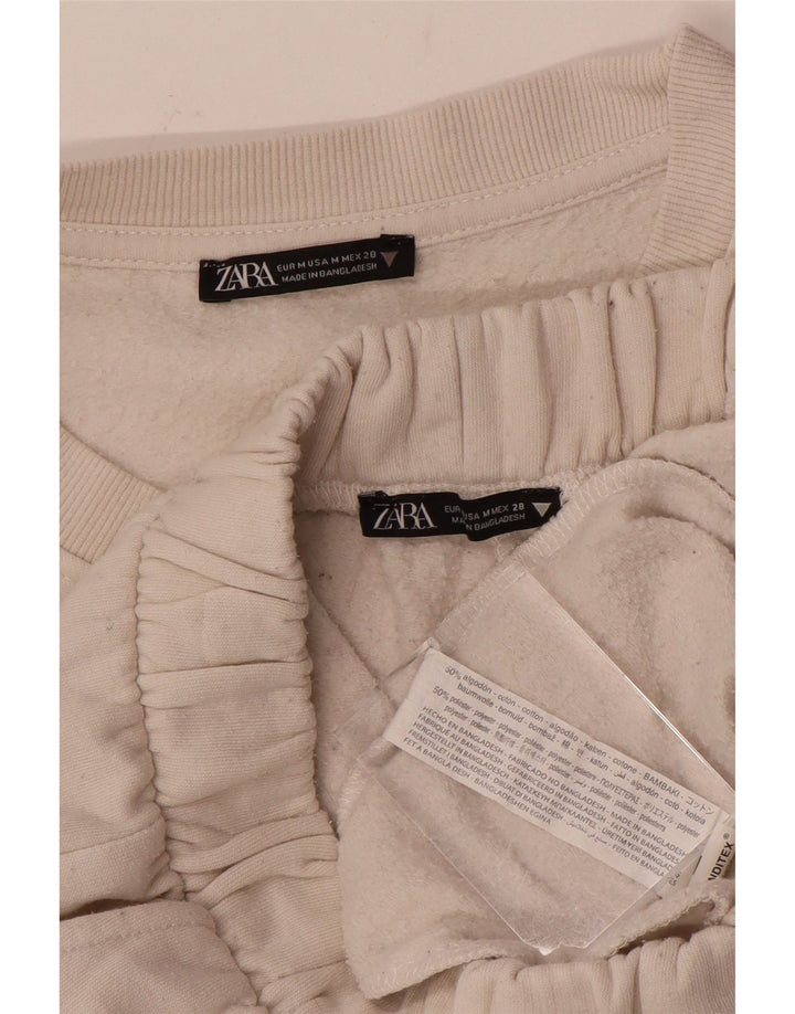 Zara Womens Crop Full Tracksuit UK 14 Médio Algodão Branco