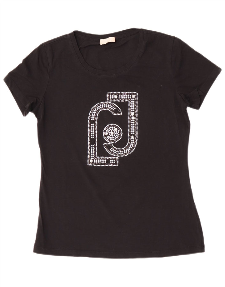 Camiseta feminina Liu Jo com estampa gráfica UK 12 médio preto