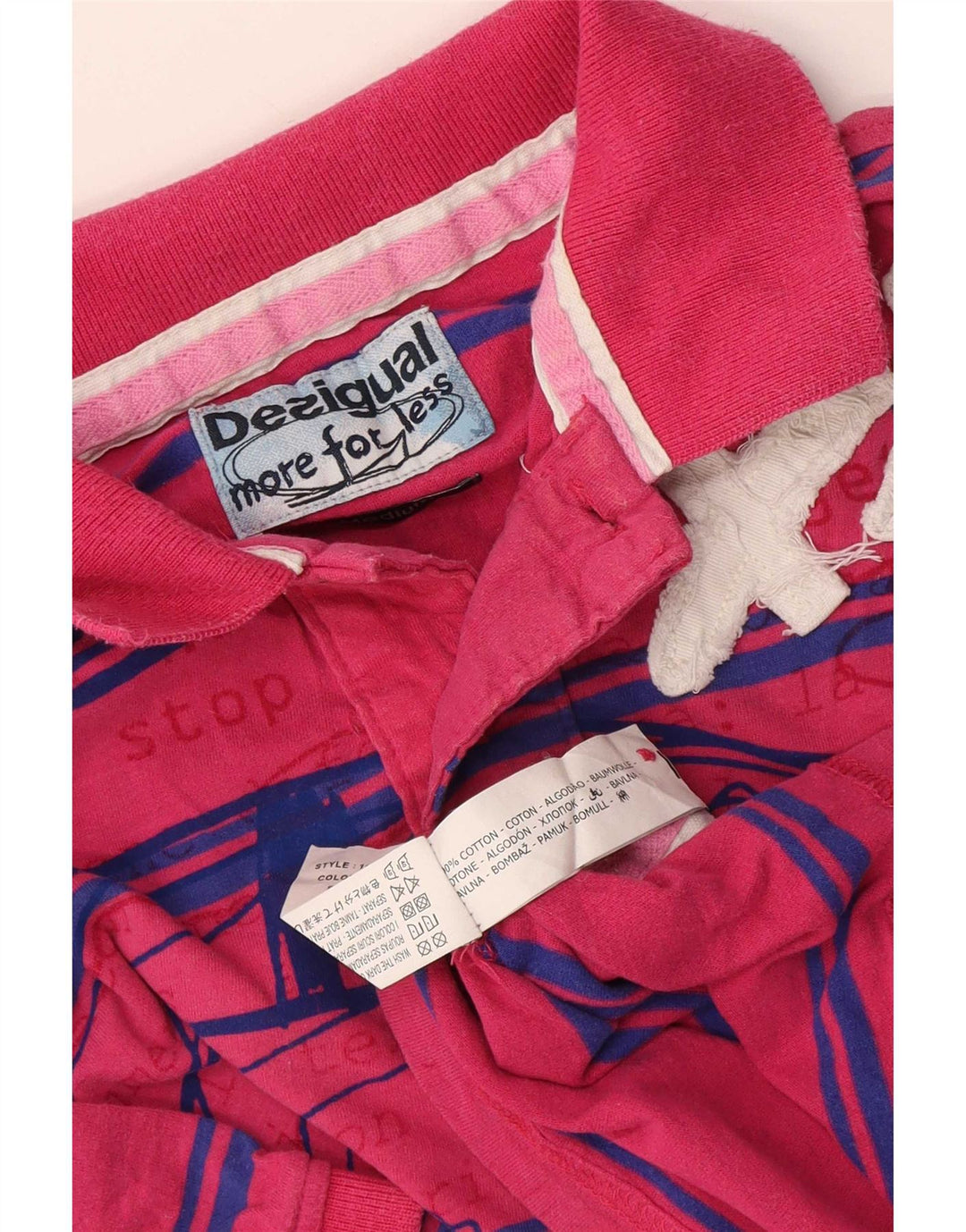 Desigual Camisa polo masculina gráfica médio algodão listrado rosa