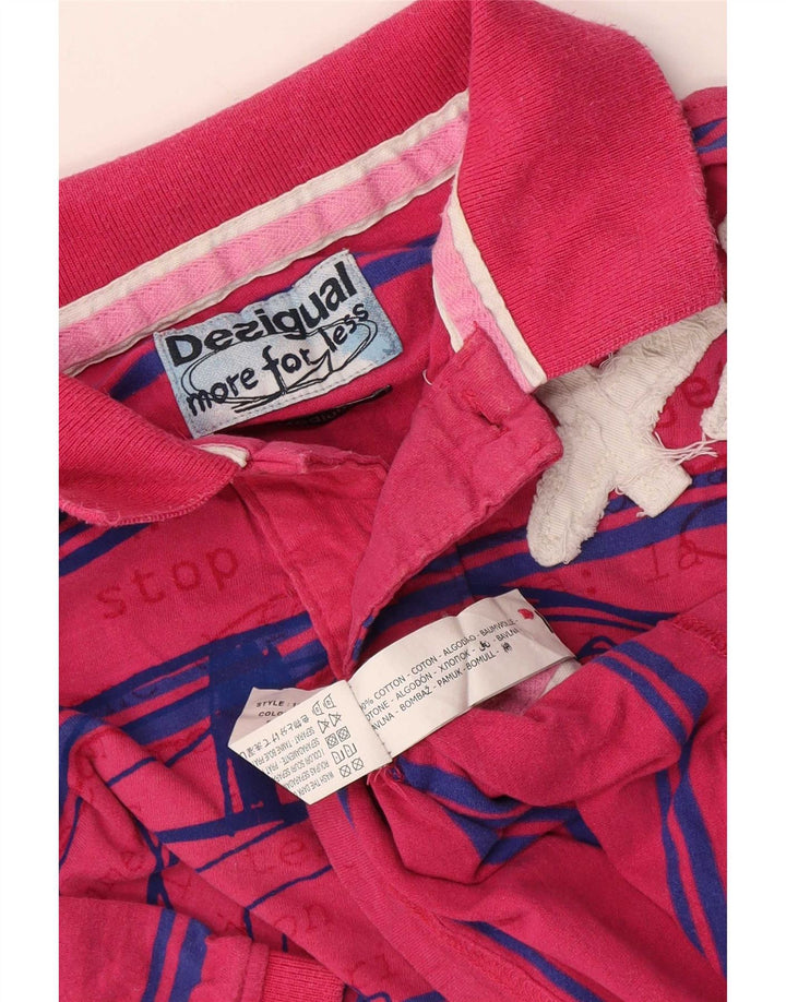 Desigual Camisa polo masculina gráfica médio algodão listrado rosa