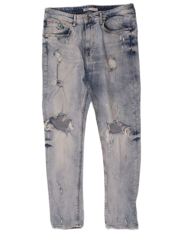 Calça jeans skinny feminina Zara Acid Wash desgastada IT 46 XL W36 L29 Azul