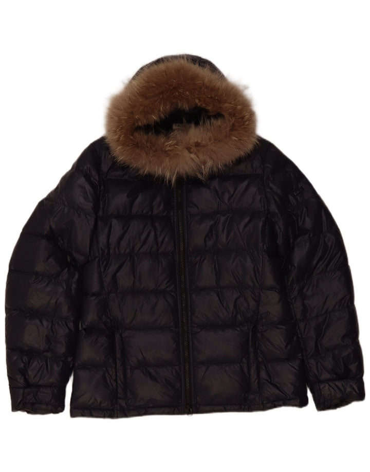 Jaqueta feminina acolchoada com capuz Ellesse Reino Unido 14 grande nylon preto