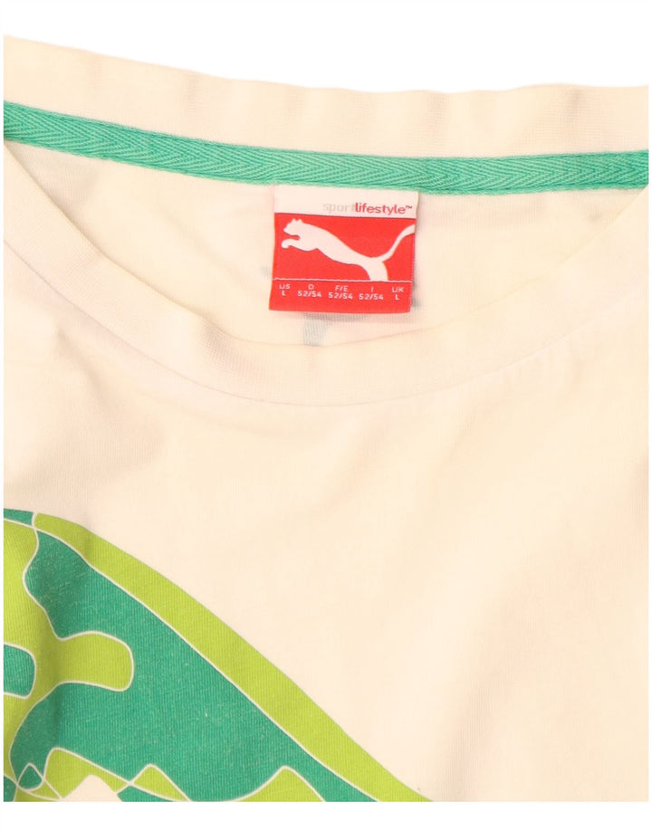 Puma Mens Graphic T-Shirt Top Grande Algodão Branco