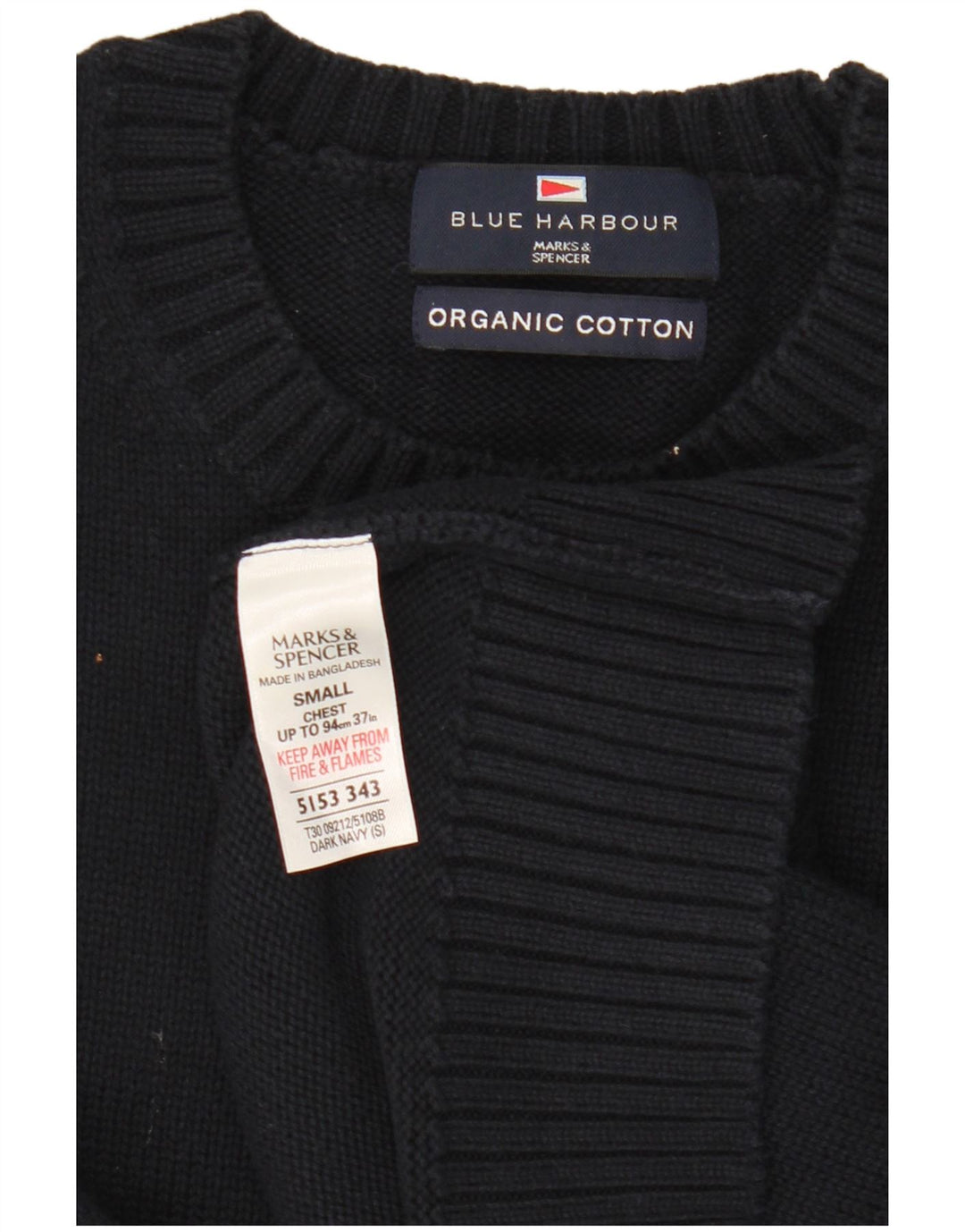 Suéter masculino Marks & Spencer Blue Harbor com gola redonda pequeno azul marinho