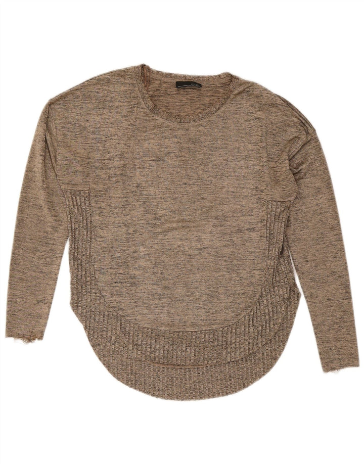 Suéter feminino ZARA com gola redonda, Reino Unido 10, pequeno, cinza