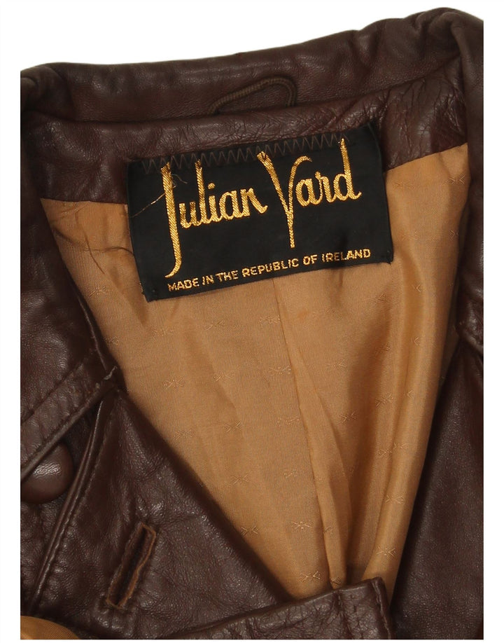 Julian Vard jaqueta blazer feminina de couro com 3 botões Reino Unido 10 pequena marrom