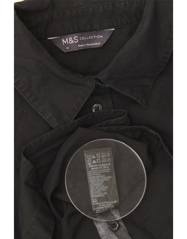 Camisa feminina Marks & Spencer Reino Unido 12 algodão preto médio