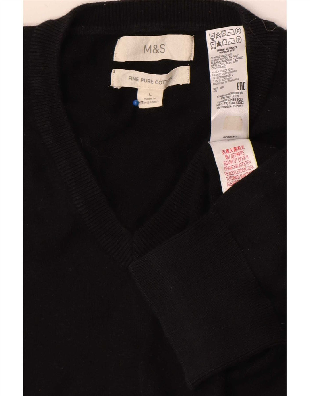 Suéter masculino Marks & Spencer com decote em V grande algodão preto