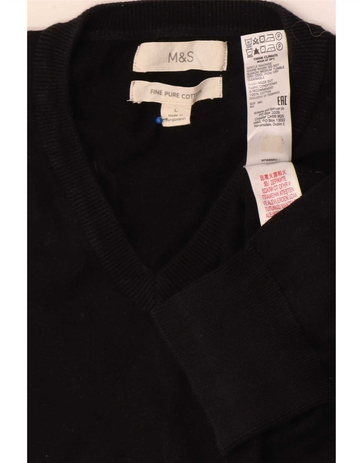 Suéter masculino Marks & Spencer com decote em V grande algodão preto
