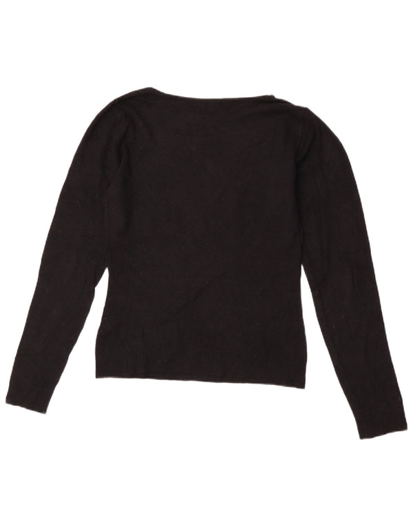 Zara Suéter feminino cropped com gola canoa Reino Unido 12 médio preto rayon