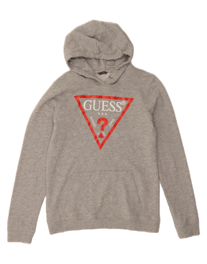 GUESS Boys Graphic Hoodie Jumper 15-16 Years Grey Cotton Vintage Guess and Second-Hand Guess from Messina Hembry 