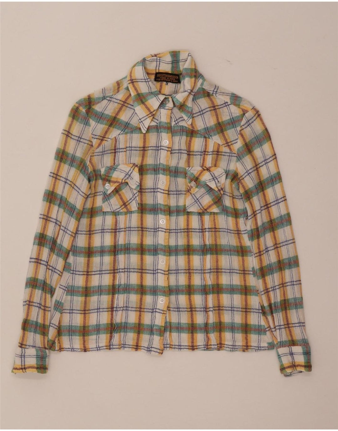 Camisa feminina vintage IT 44 algodão xadrez médio multicolorido
