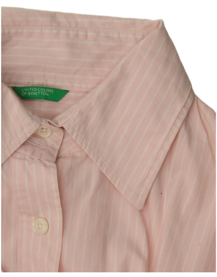 Camisa feminina de manga curta BENETTON UK 16 listra grande rosa