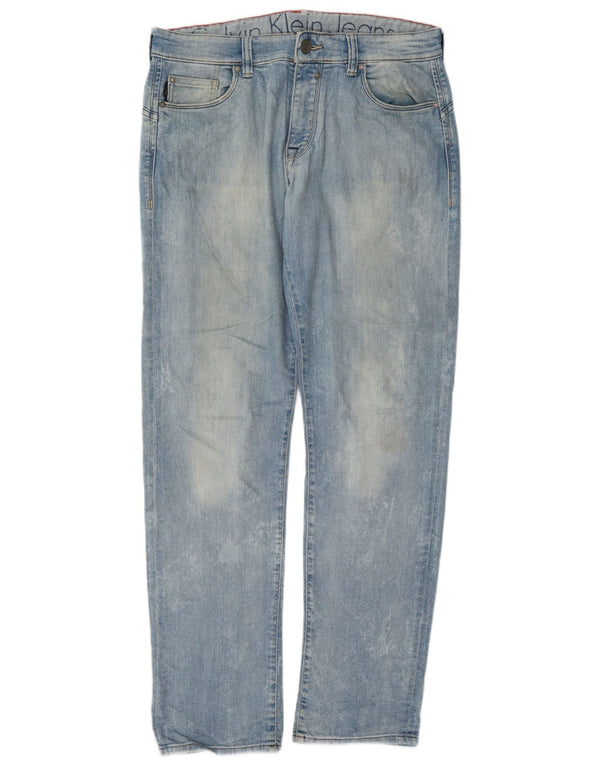 Calça jeans reta masculina Calvin Klein W32 L34 azul algodão