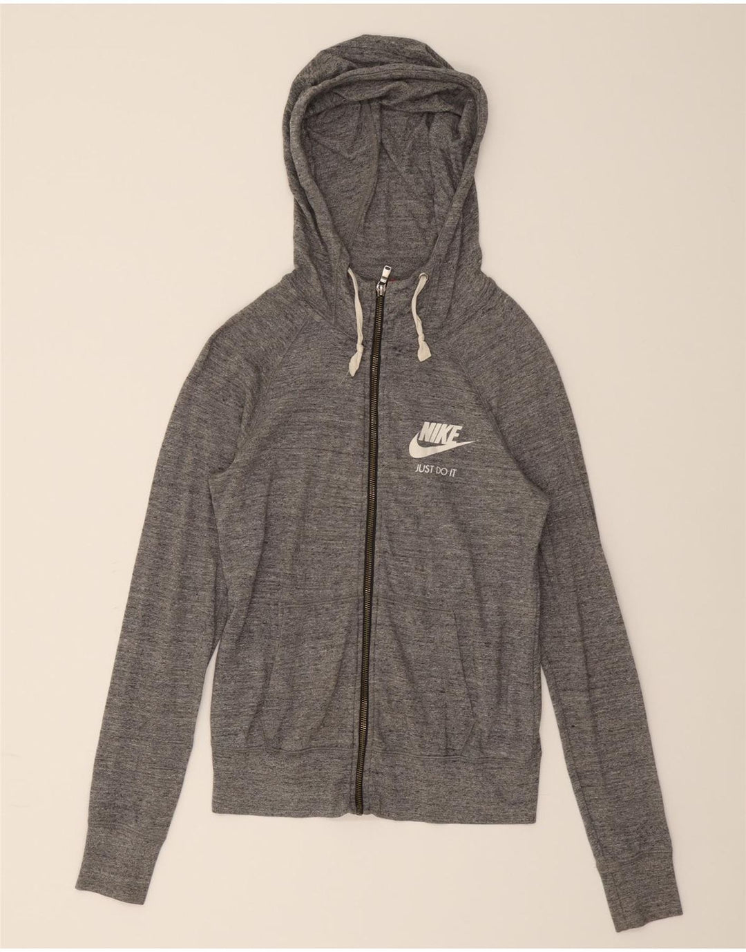 NIKE Womens Zip Hoodie Sweater UK 6 XS Grey Flecked Cotton Vintage Nike and Second-Hand Nike from Messina Hembry 