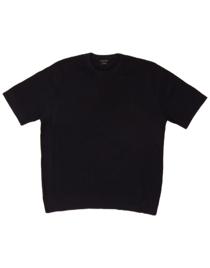 Suéter masculino Massimo Dutti de manga curta com gola redonda grande azul marinho