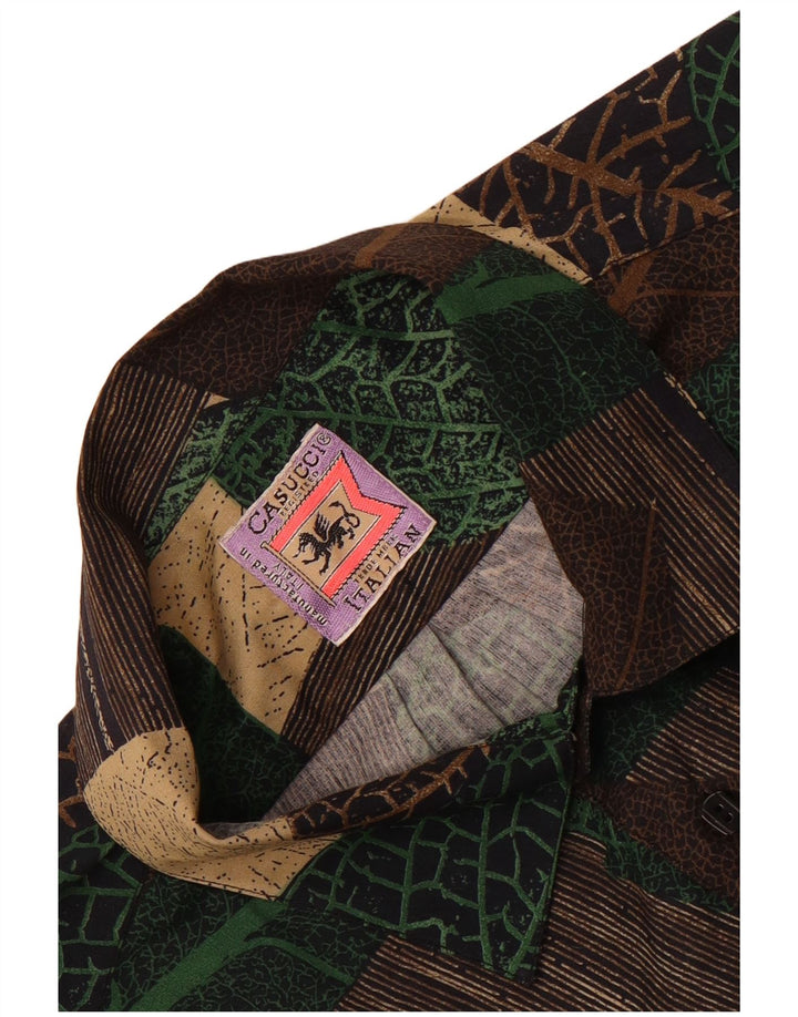 Casucci Camisa masculina de manga curta grande patchwork marrom