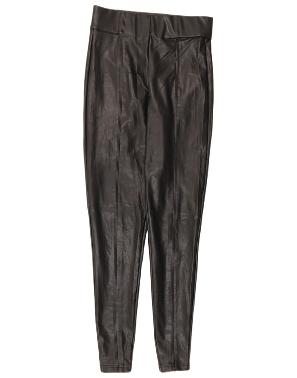 Calça feminina Marks & Spencer Slim de couro sintético Reino Unido 8 pequena W26 L28 preta