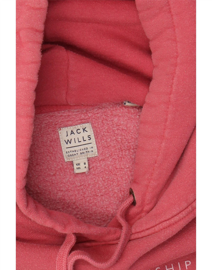 JACK WILLS Womens Graphic Hoodie Jumper UK 8 Small Pink Vintage Jack Wills and Second-Hand Jack Wills from Messina Hembry 