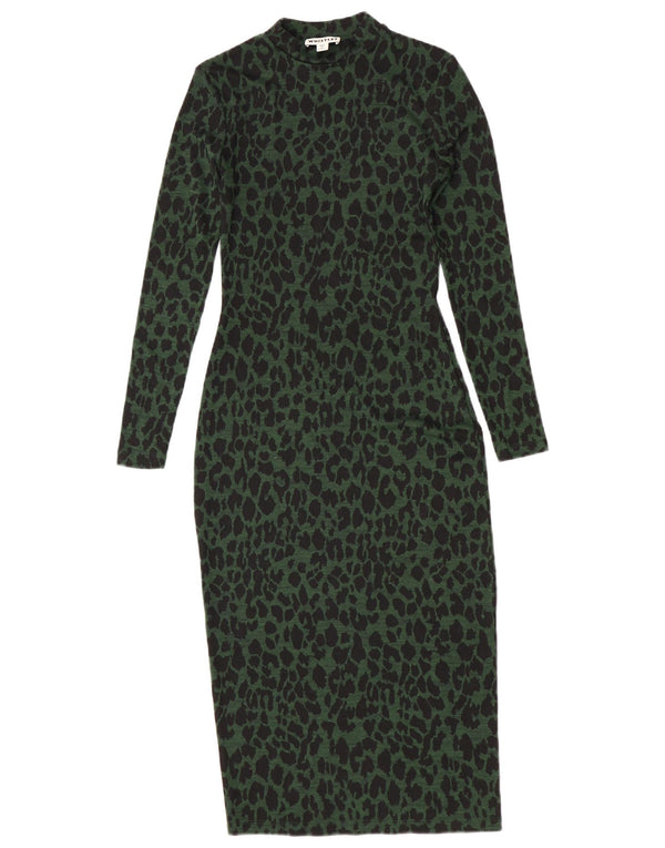 Vestido bodycon feminino de manga comprida Whistles Reino Unido 4 XS verde animal estampado