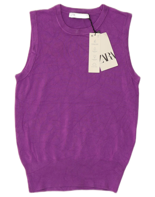 Zara Womens Vest Tank Top UK 10 Pequeno Roxo Viscose