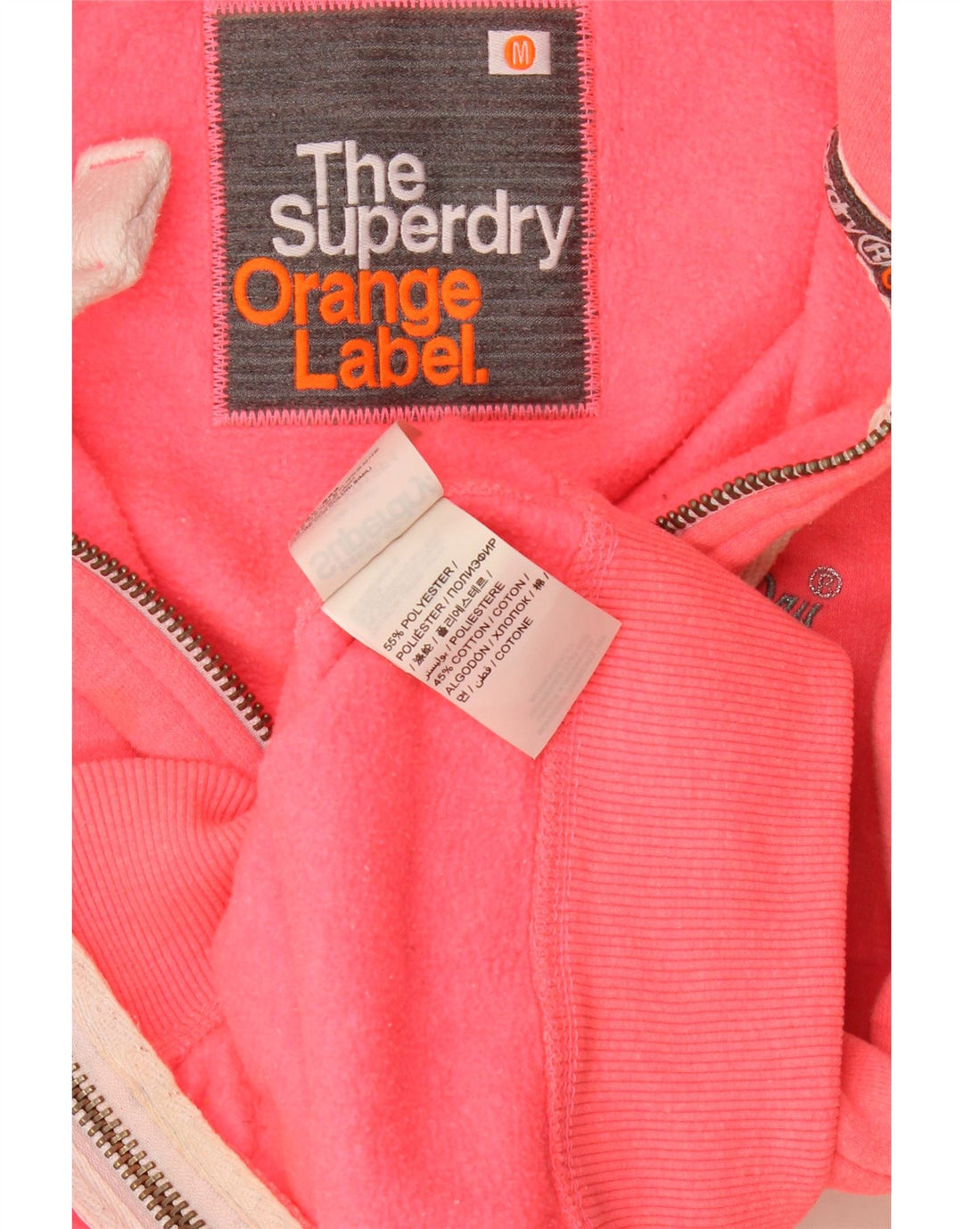 Suéter feminino Superdry com capuz e zíper UK 14 poliéster rosa médio