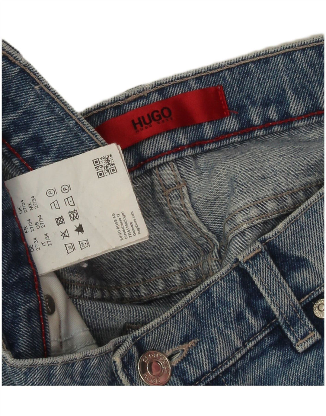 Shorts jeans feminino Hugo Boss W27 pequeno algodão azul