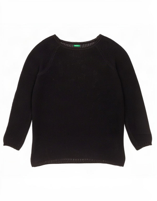 Suéter feminino Benetton transparente com gola canoa Reino Unido 14 médio preto