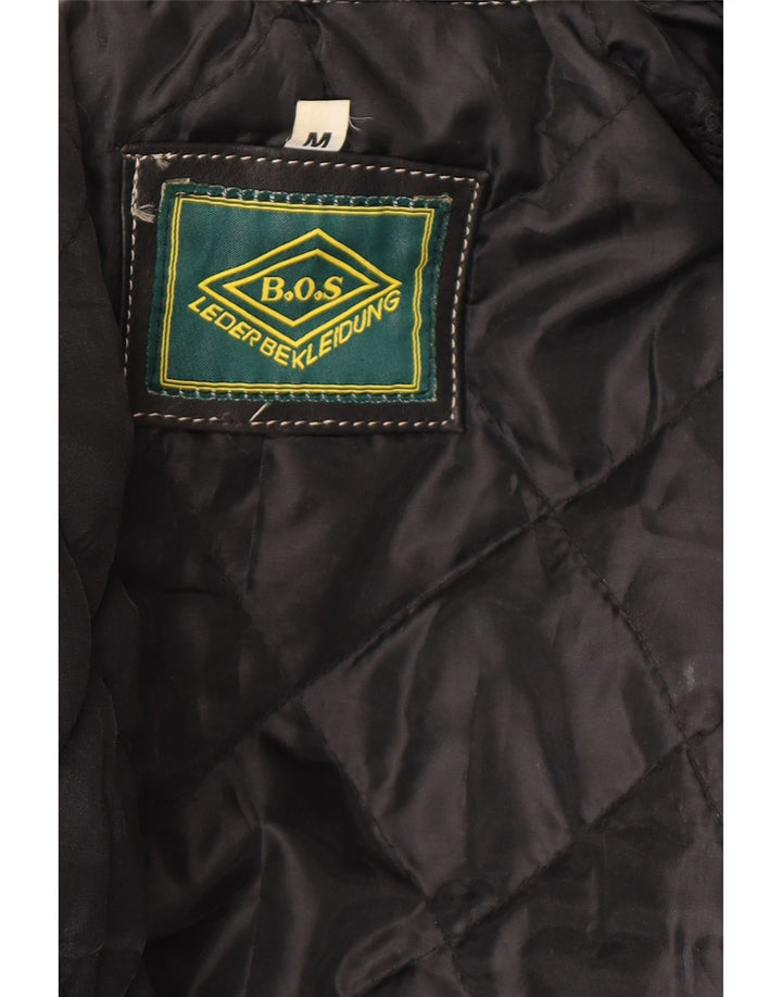 Jaqueta de couro masculina vintage para motociclista Reino Unido 38 couro colorblock preto médio