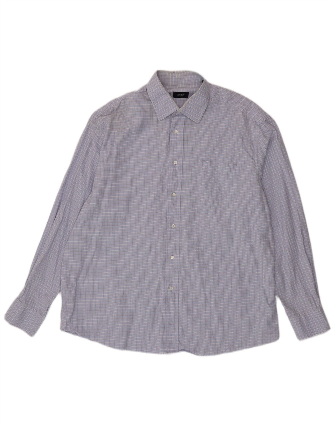 Camisa masculina HUGO BOSS tamanho 45 17 1/2 XL algodão xadrez roxo