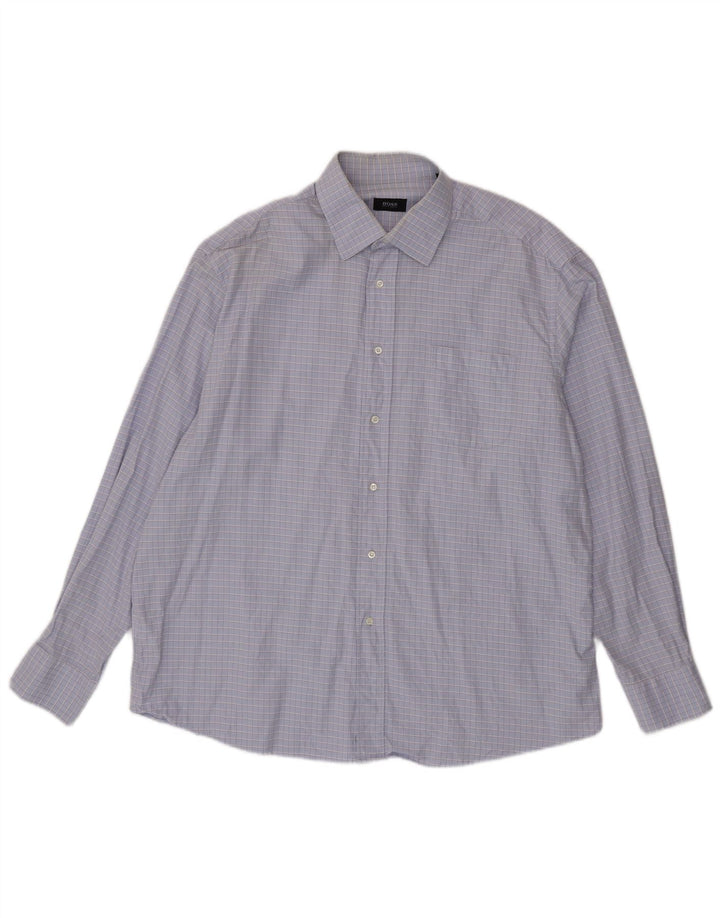 Camisa masculina HUGO BOSS tamanho 45 17 1/2 XL algodão xadrez roxo