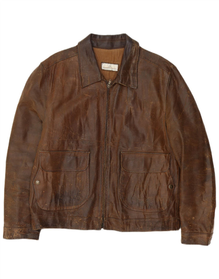 Jaqueta de couro masculina vintage IT 54 2XL couro marrom