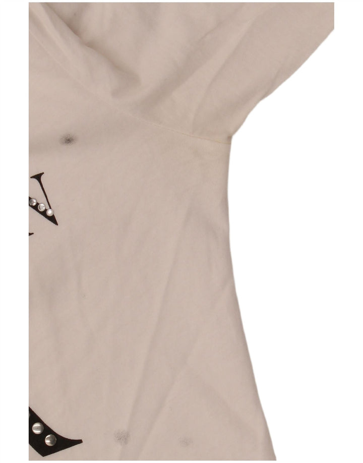 Top gráfico feminino BENETTON manga 3/4 UK 12 médio branco