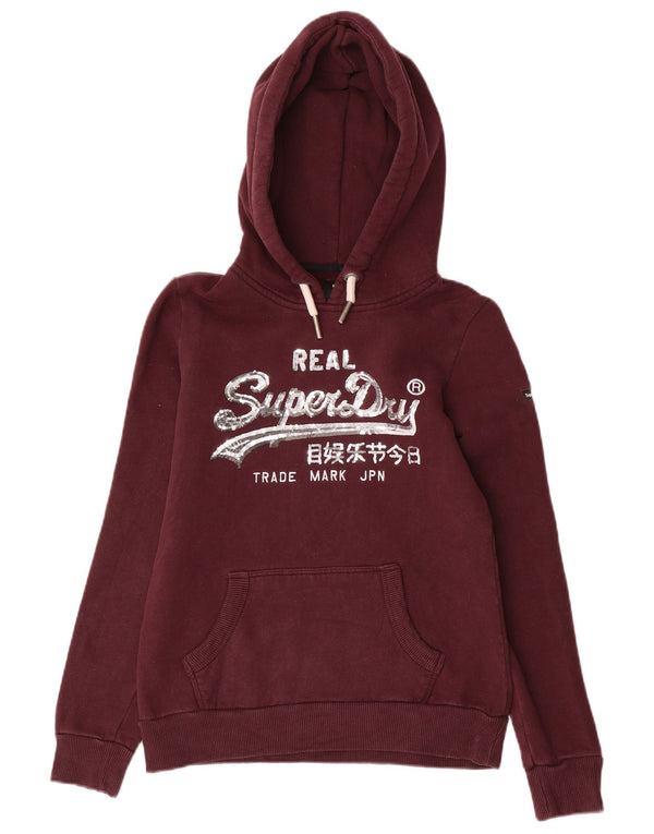 Jumper feminino com capuz gráfico SUPERDRY UK 6 XS algodão borgonha