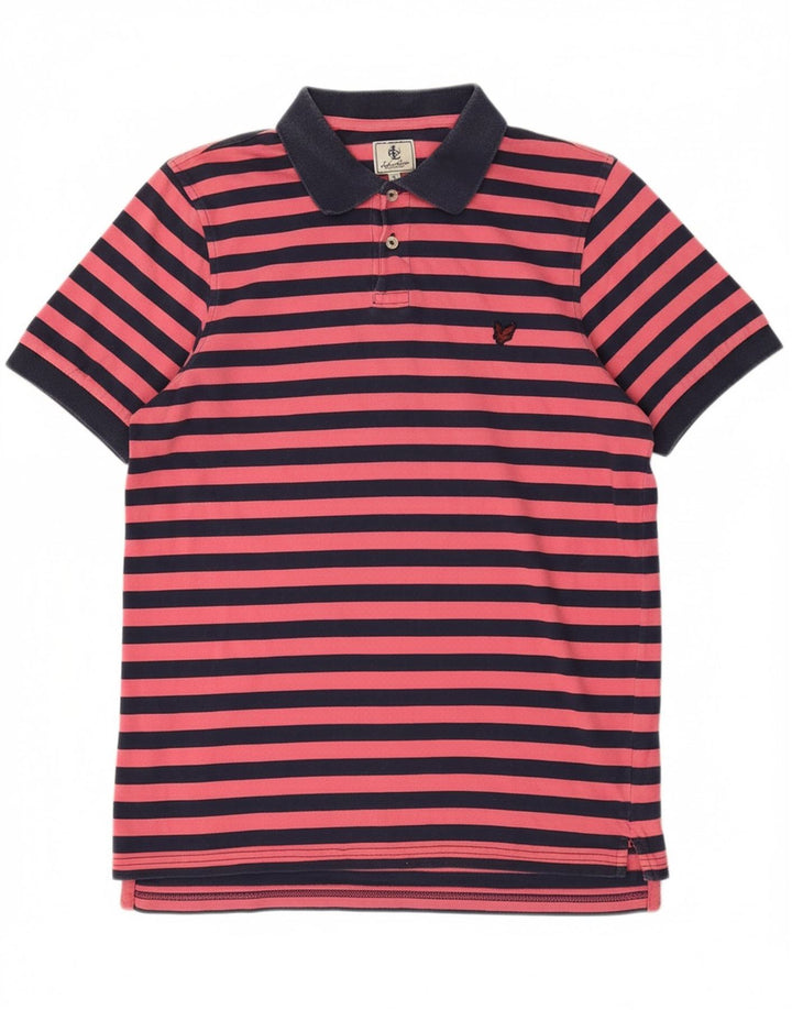 Camisa polo masculina LYLE & SCOTT pequena listrada rosa de algodão