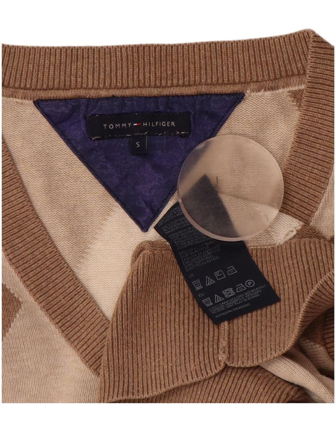 Suéter feminino TOMMY HILFIGER com decote em V Reino Unido 10 pequeno marrom