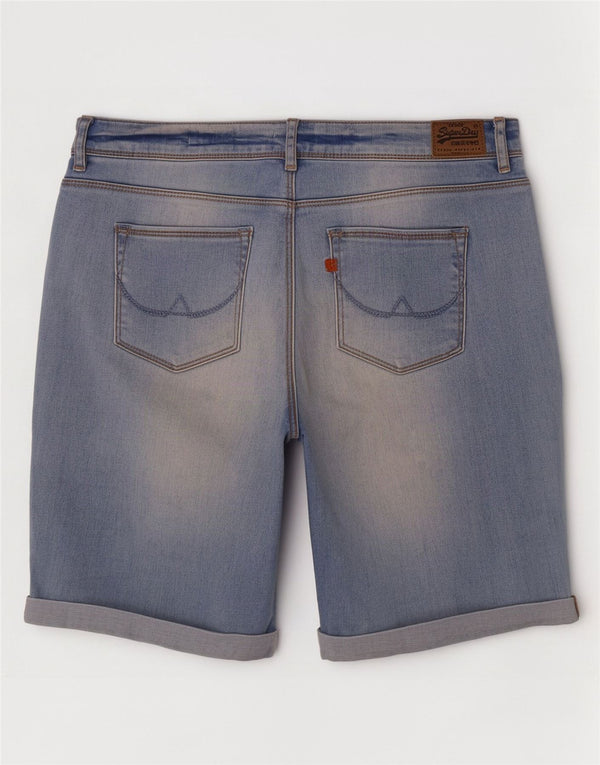 Bermuda feminina Superdry skinny jeans W30 algodão azul médio