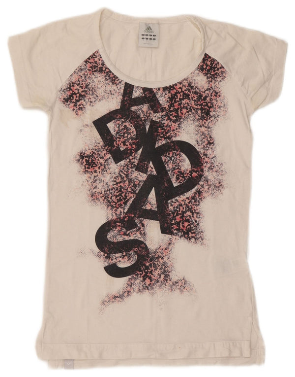 ADIDAS Womens Graphic T-Shirt Top UK 10 Pequeno Branco Animal Print Algodão