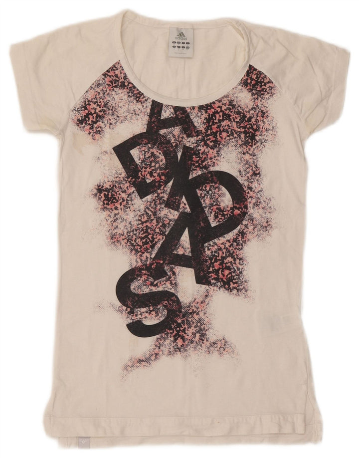 ADIDAS Womens Graphic T-Shirt Top UK 10 Pequeno Branco Animal Print Algodão
