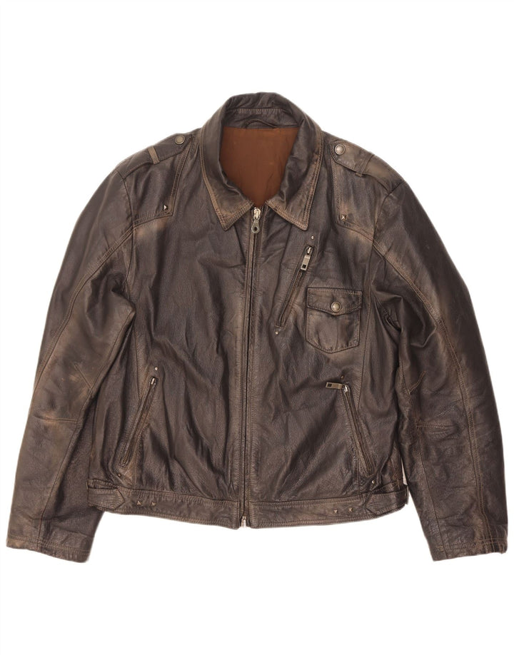 Jaqueta de couro militar masculina vintage IT 56 3XL marrom