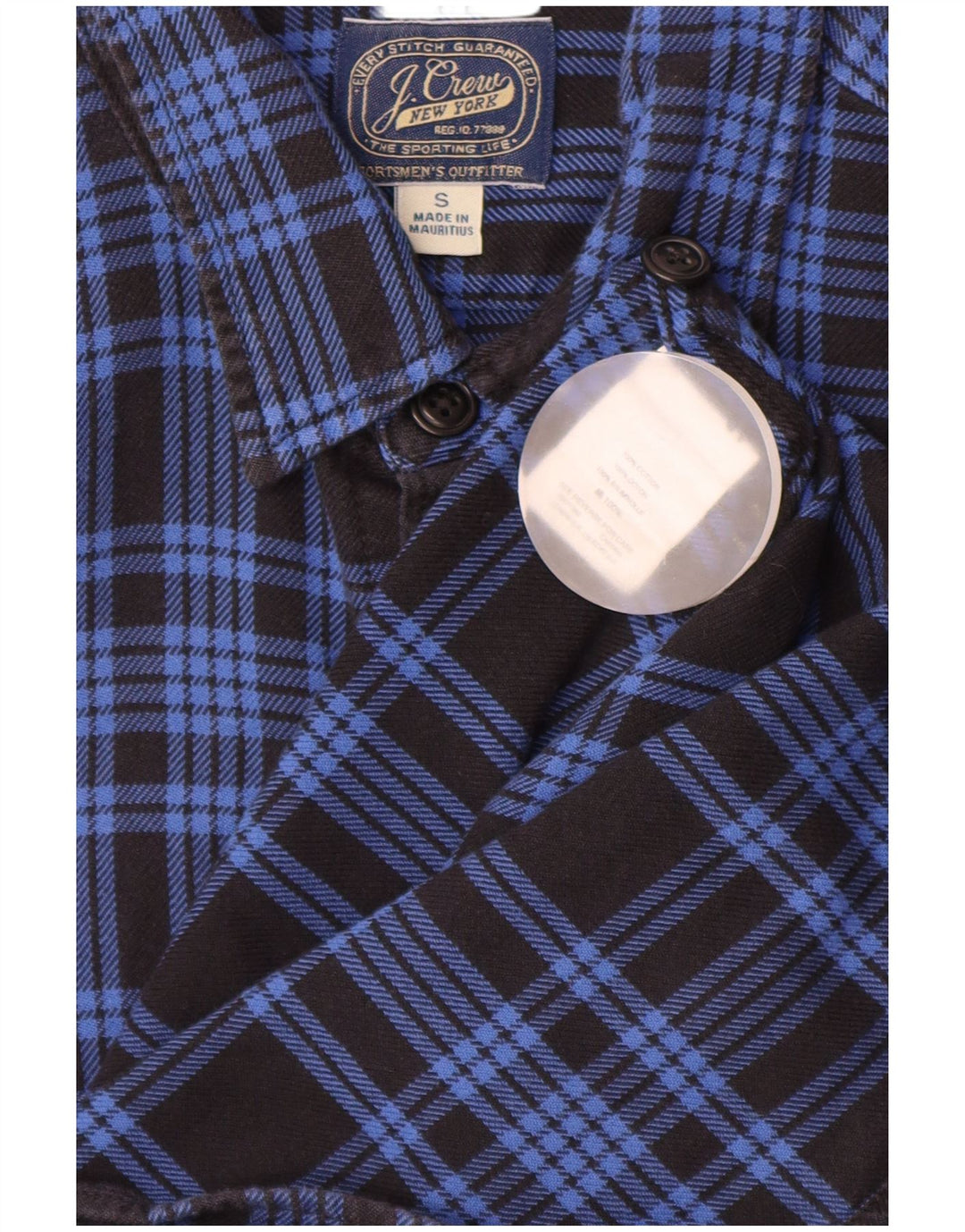 Camisa masculina de flanela J. CREW pequena azul xadrez de algodão