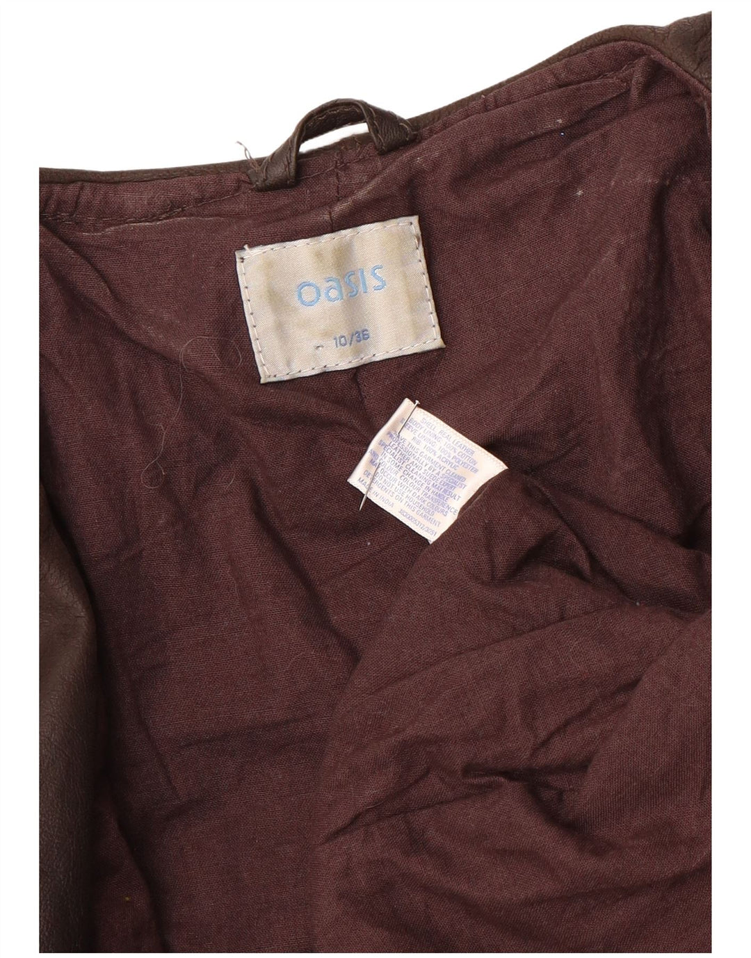 Jaqueta de couro feminina Oasis aberta Reino Unido 10 couro marrom pequeno