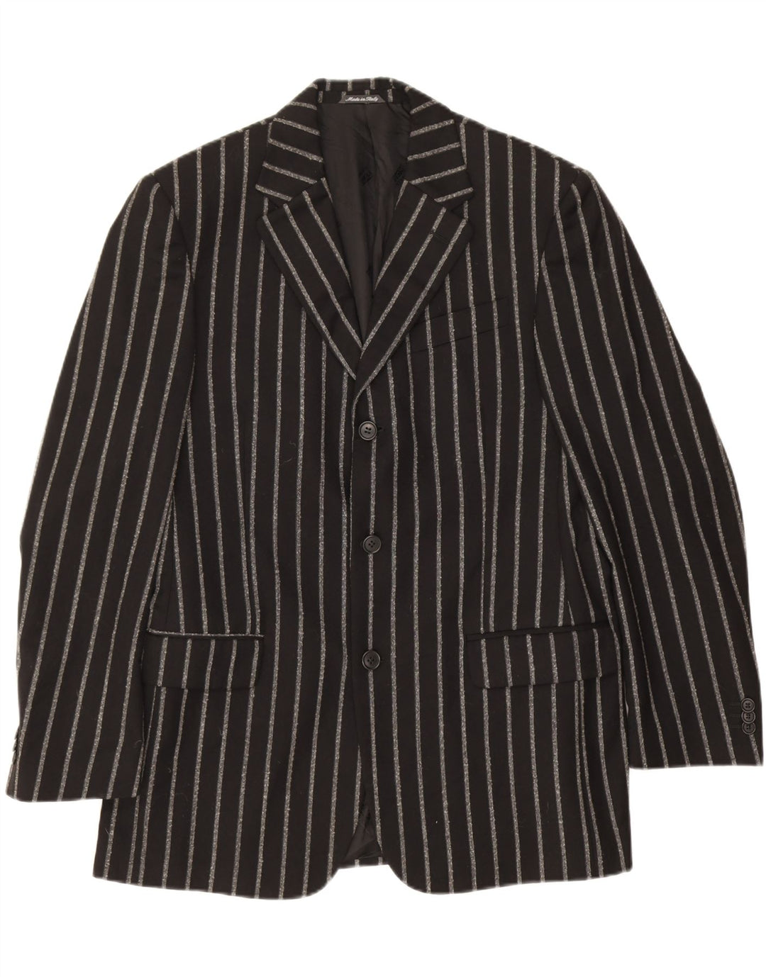 Jaqueta blazer masculina de 3 botões Gianfranco Ferre IT 50 grande lã listrada preta