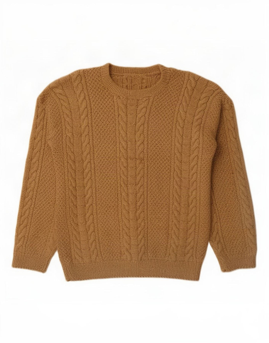 Suéter vintage masculino com gola redonda grande marrom
