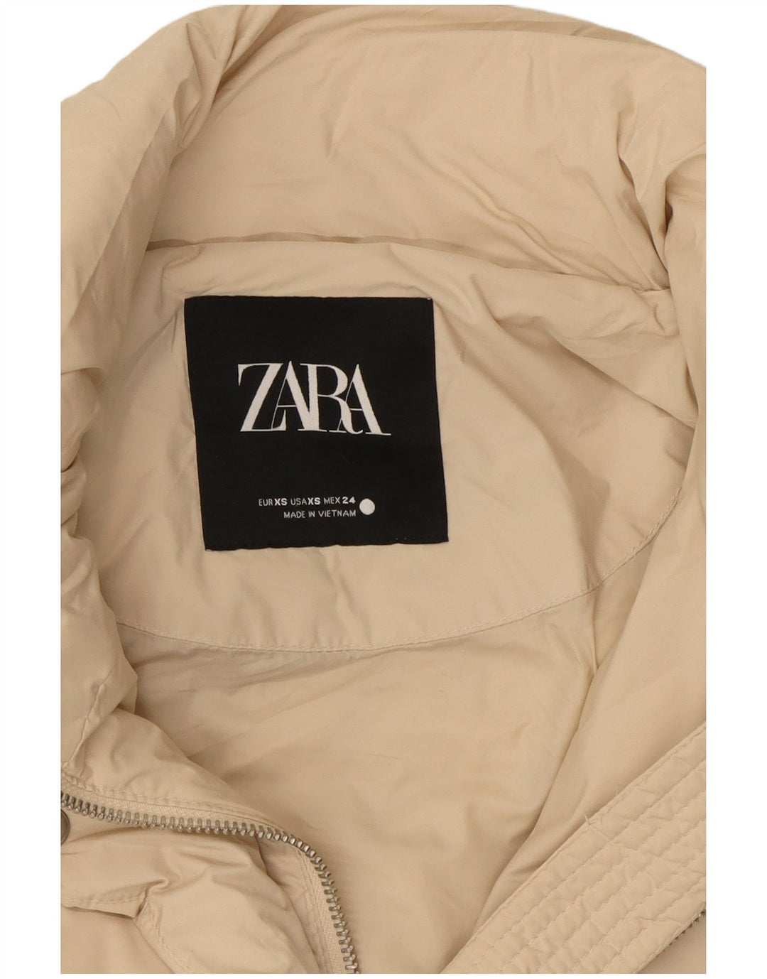 Casaco acolchoado superdimensionado feminino ZARA UK 6 XS poliéster bege