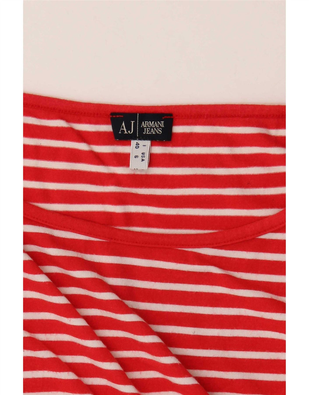 Top feminino Armani Jeans manga 3/4 Reino Unido 10 listrado vermelho pequeno
