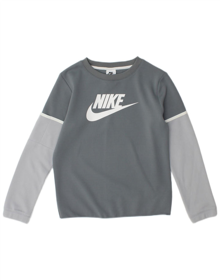 Top gráfico Nike Boys manga comprida 10-11 anos cinza médio colorblock