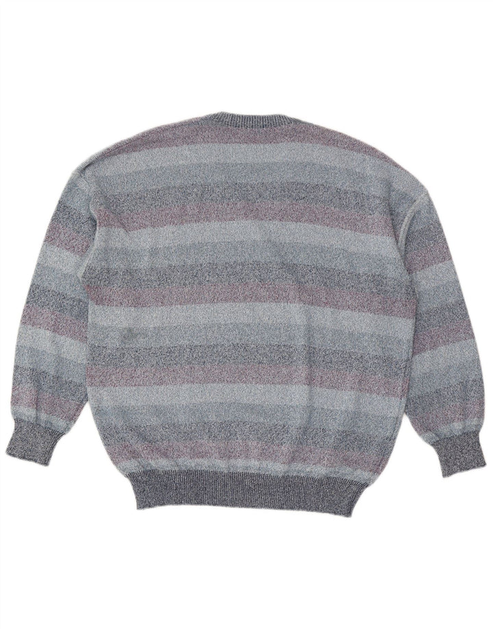 Suéter masculino VINTAGE com decote em V XL algodão listrado azul