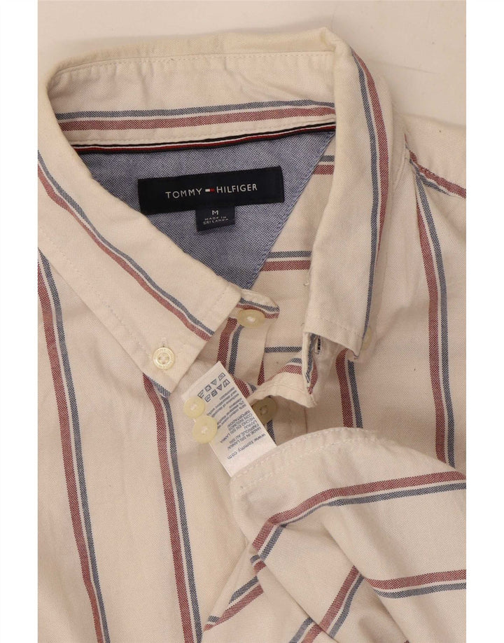 Tommy Hilfiger Camisa masculina média de algodão listrado branco